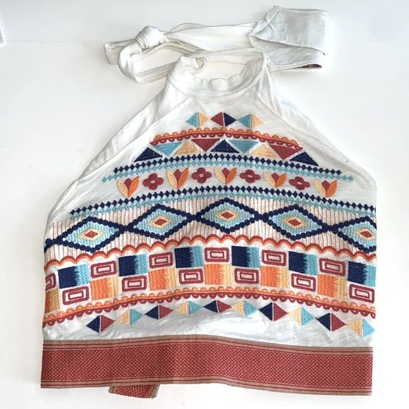 Altar’d State Size Extra Small White Embroidered Lined Tie-Back Halter Top 3451 - Picture 5 of 10